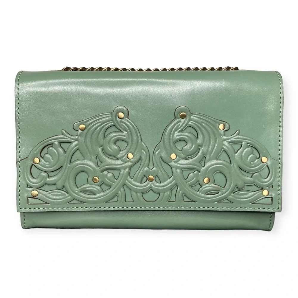 Patricia Nash Giada Chain Bag Filigree Sage Green Leather Shoulder Crossbody - Picture 3 of 16